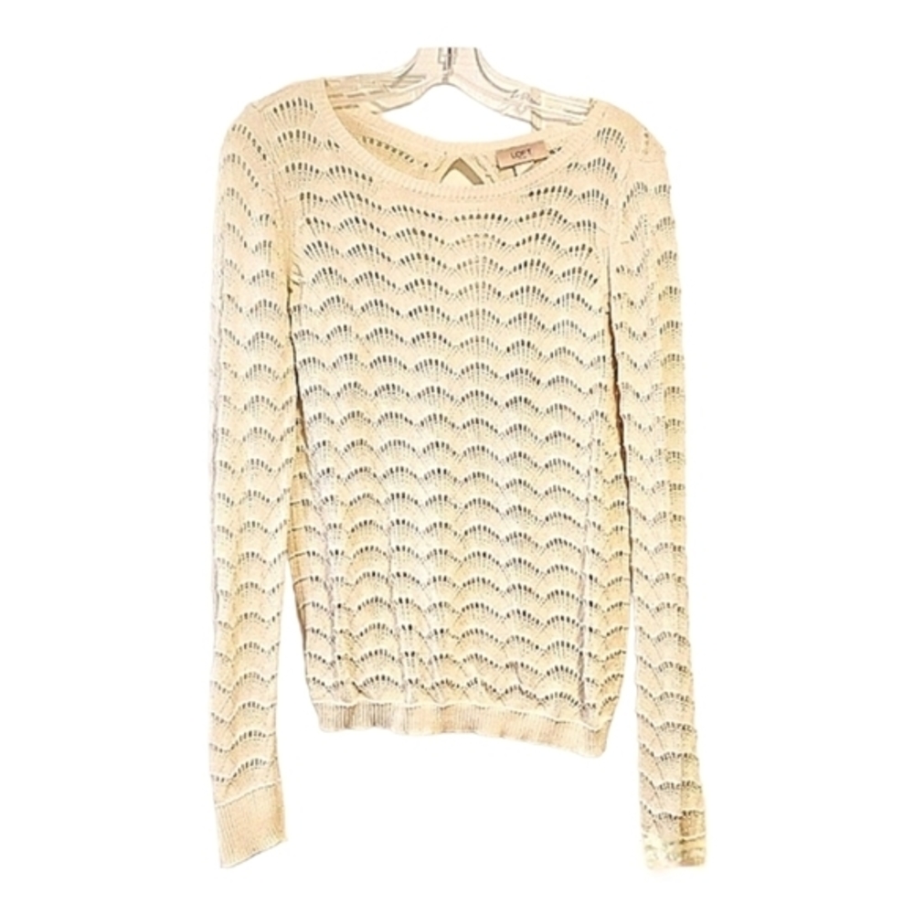 LOFT light cream Sweater with cut out back detail and cut out patten size medium